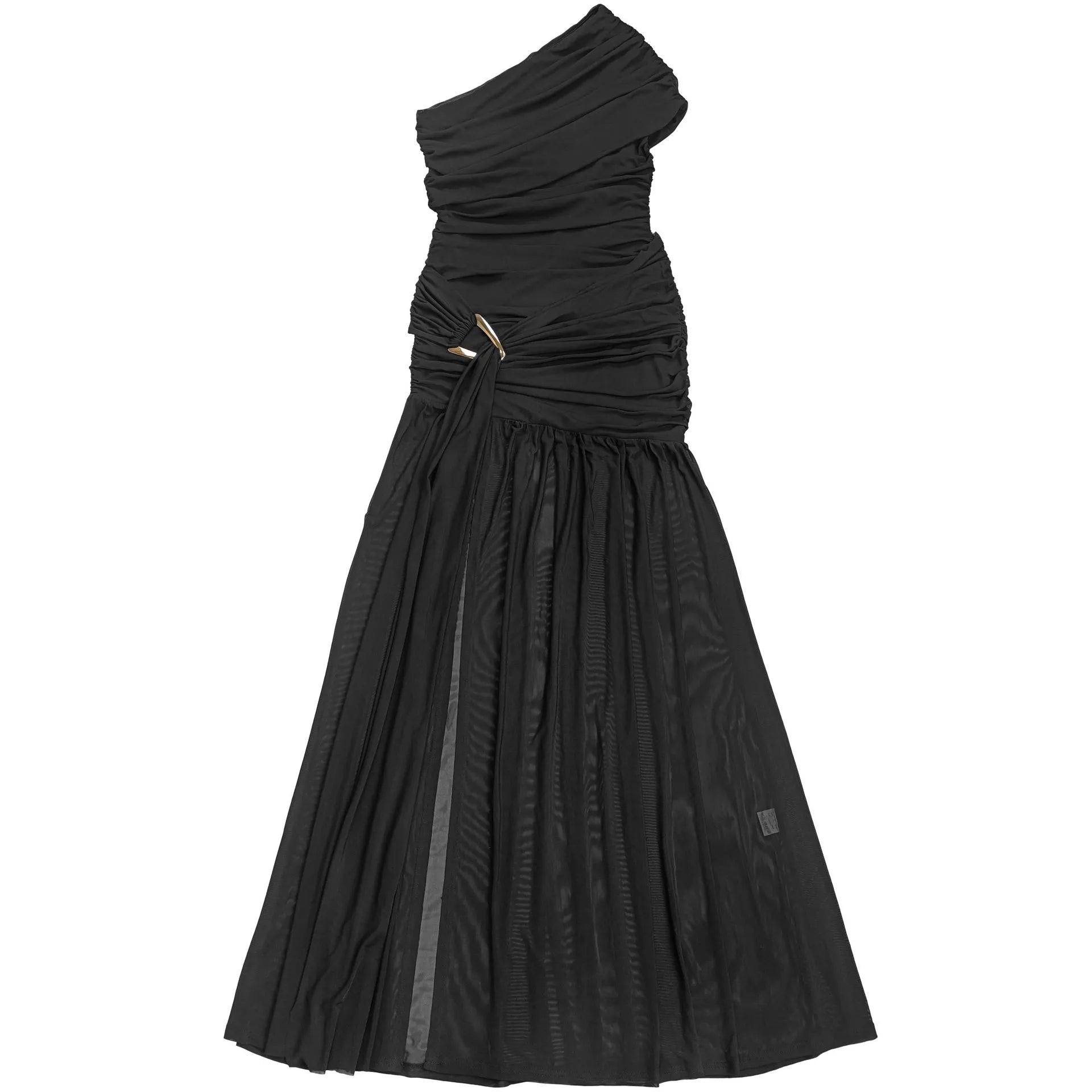 Kaia's One-Shoulder Ruched High-Slit Evening Floor-Length Dress