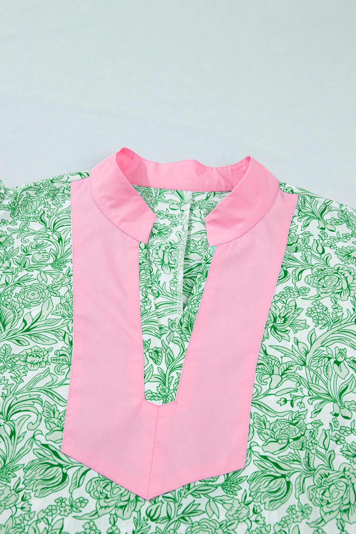 Green Plus Size Contrast Trim Flutter Sleeve Floral Kaftan Maxi Dress