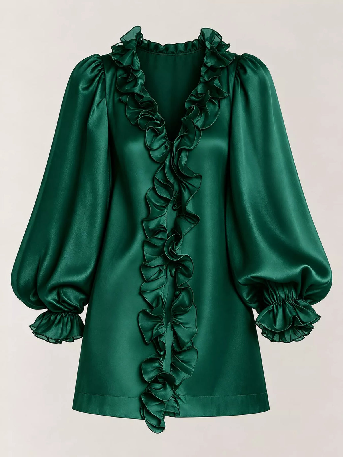 Ruffle Trim Puff Sleeve Mini Dress