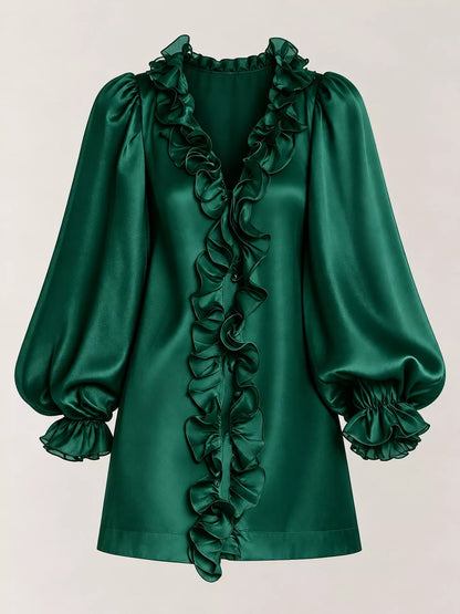 Ruffle Trim Puff Sleeve Mini Dress