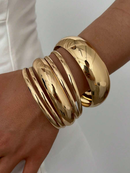 6pcs Vintage Elegant Wide Flat Metal Bangle Bracelets