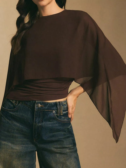 Cape Sleeve Round Neck Blouse