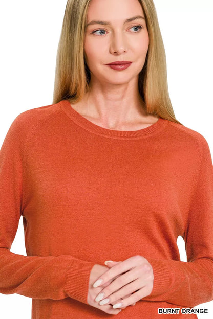 Zenana Lightweight Wool Blend Round Neck Sweater
