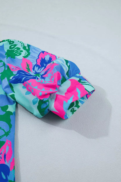 Floral Print V Neck Half Sleeve Blouse
