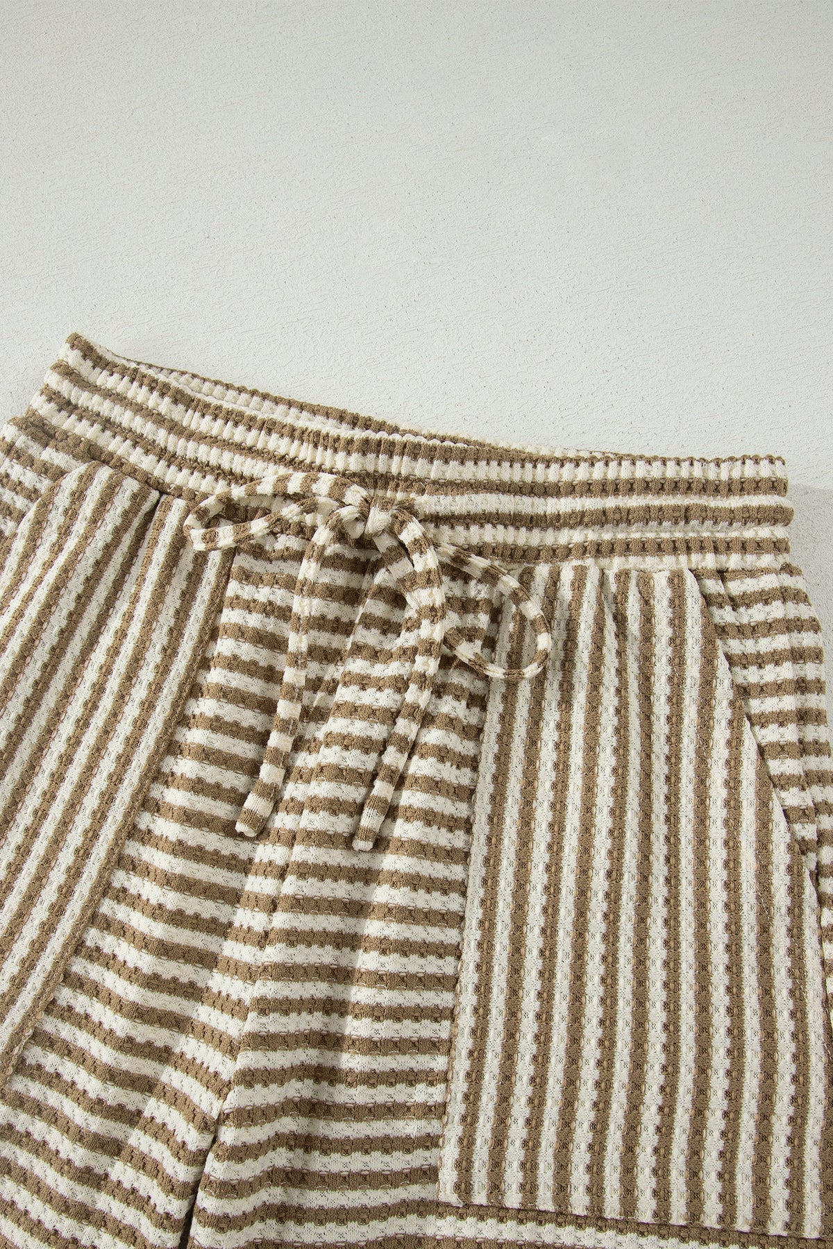 Brown Stripe Breathable Textured Knit Short 2pcs Set