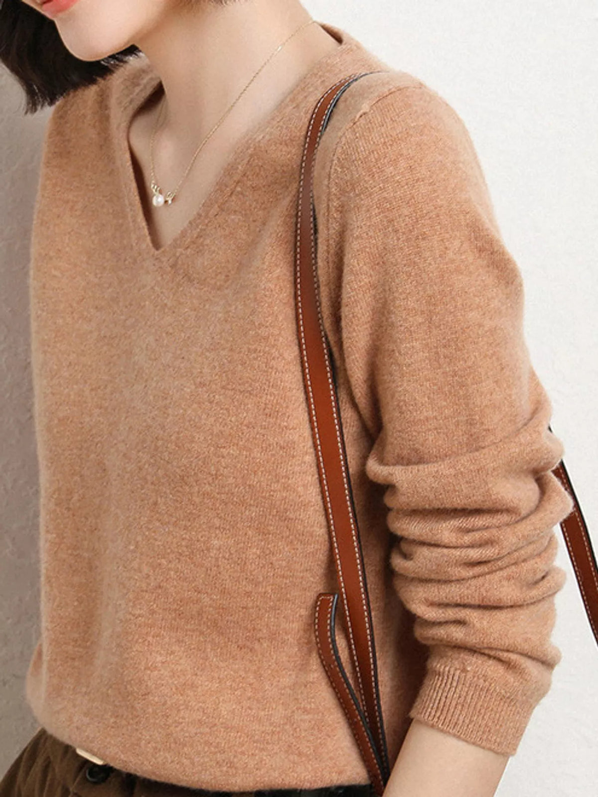 Elegant V-Neck Long Sleeve Soft Knit Top
