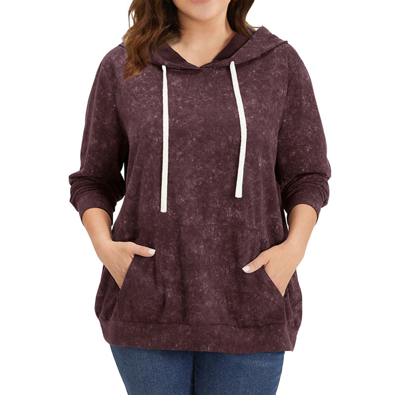 Plus Size Long-sleeved Pullover Hoodie with Pockets and Drawstring