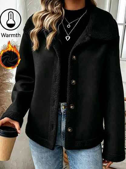 Full Size Cozy Faux Suede Sherpa-Lined Button-Down Jacket Plus Size