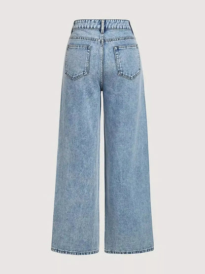 High-Waisted Rhinestone Wide-Leg Jeans