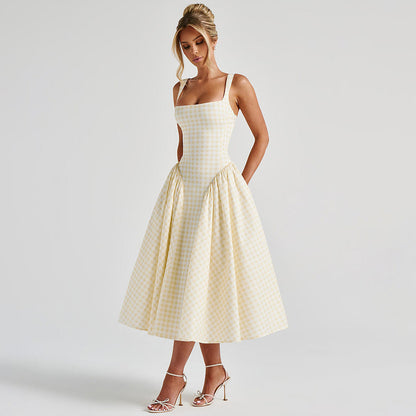 Plaid Print Waist Sling Dress