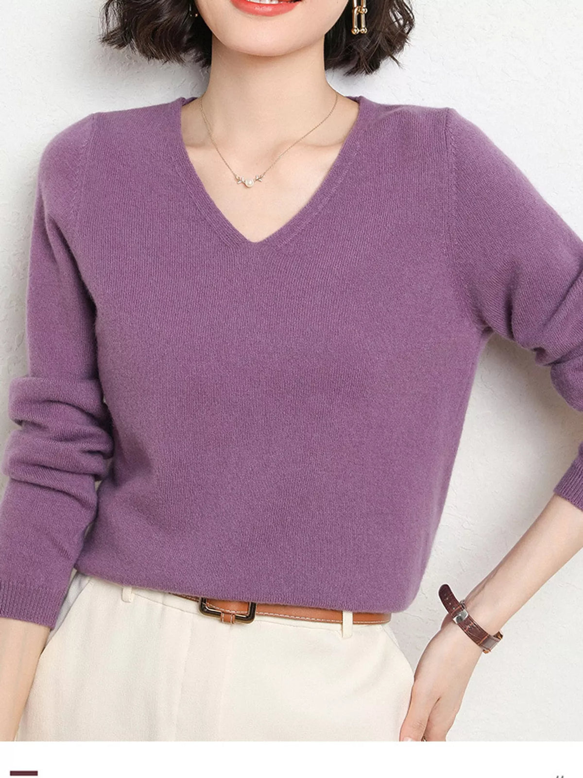 Elegant V-Neck Long Sleeve Soft Knit Top