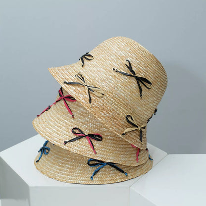 Bowknot Decor Straw Bucket Hat