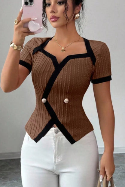 Contrast Trim Short Sleeve Top