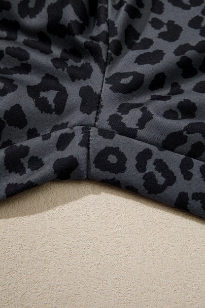 Leopard Print Varsity Striped Detail 3/4 Sleeve Top Shift Pant Set