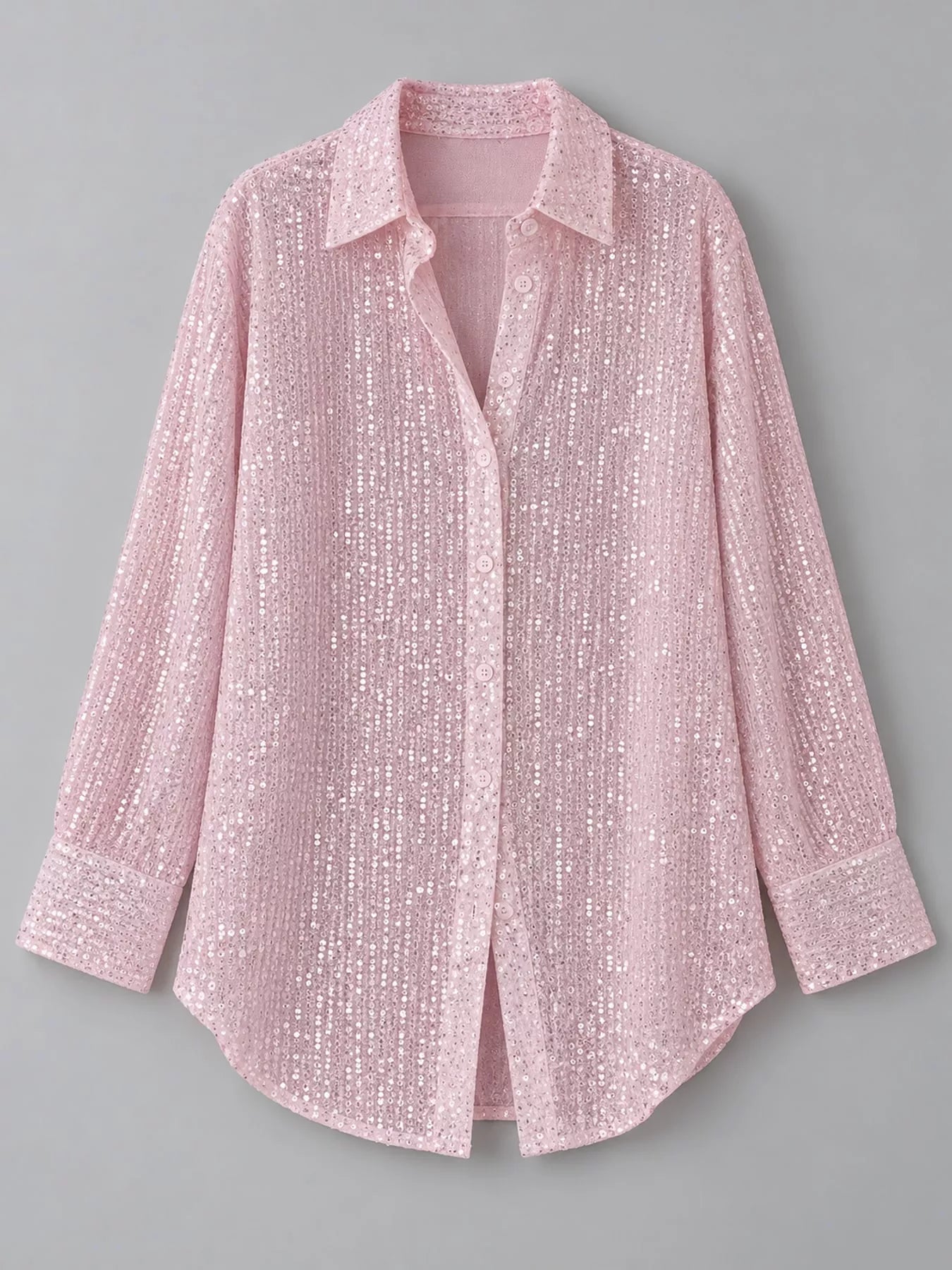 Full Size Sequin Button-Down Shirt Plus Size