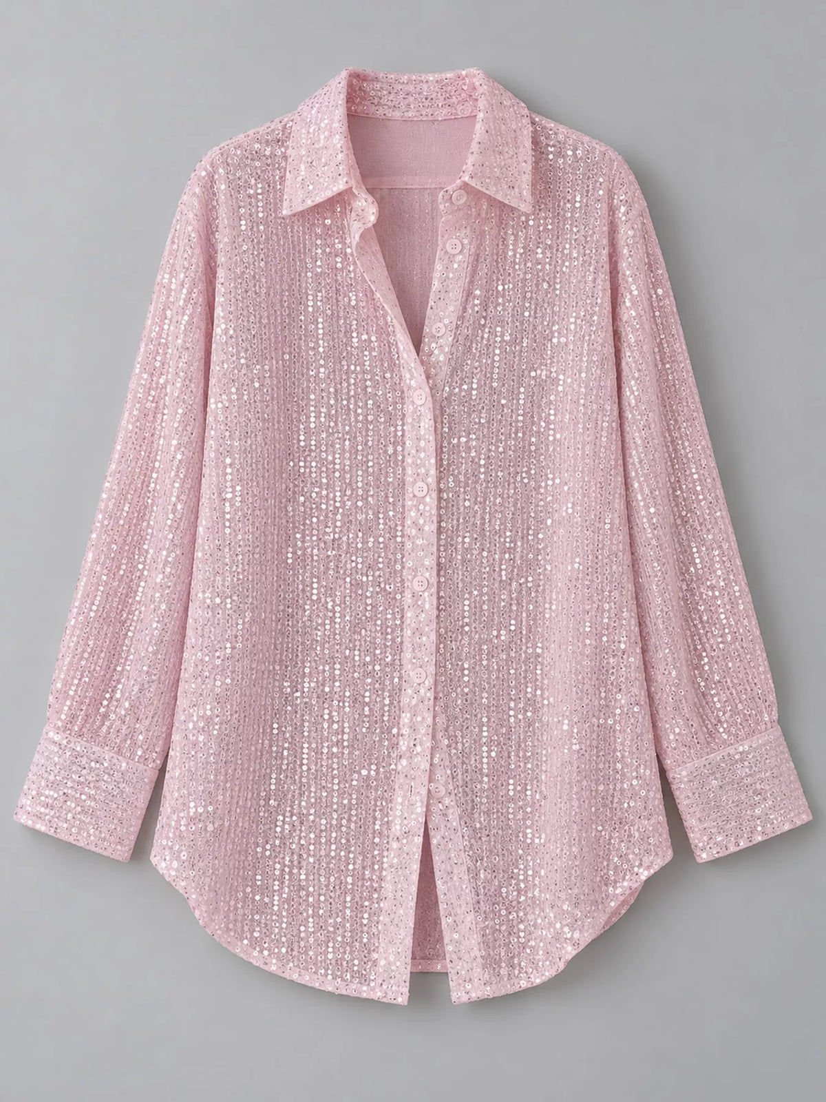 Full Size Sequin Button-Down Shirt Plus Size