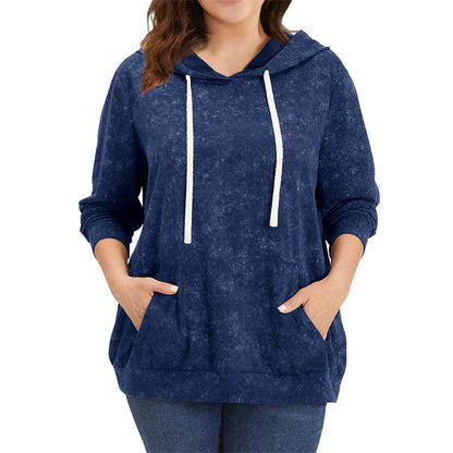Plus Size Long-sleeved Pullover Hoodie with Pockets and Drawstring