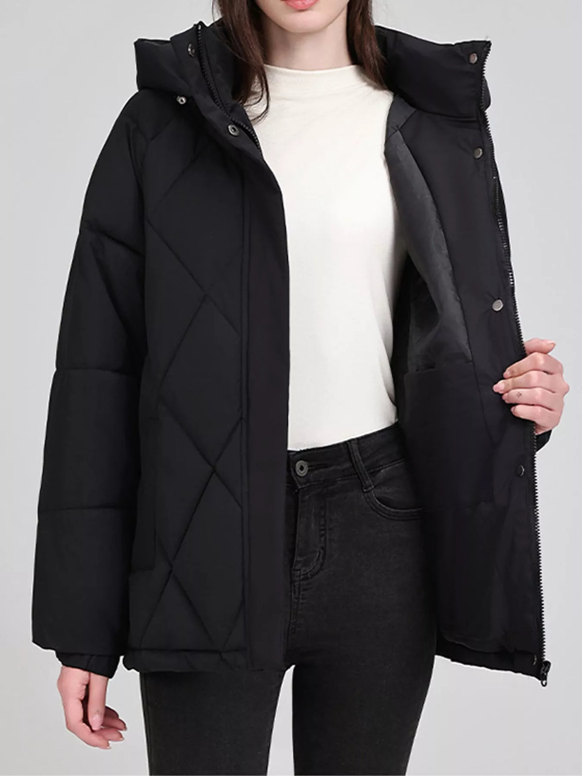Quilted Waist Belt Hooded Puffer Outerwear