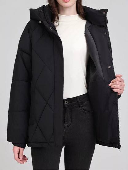 Quilted Waist Belt Hooded Puffer Outerwear