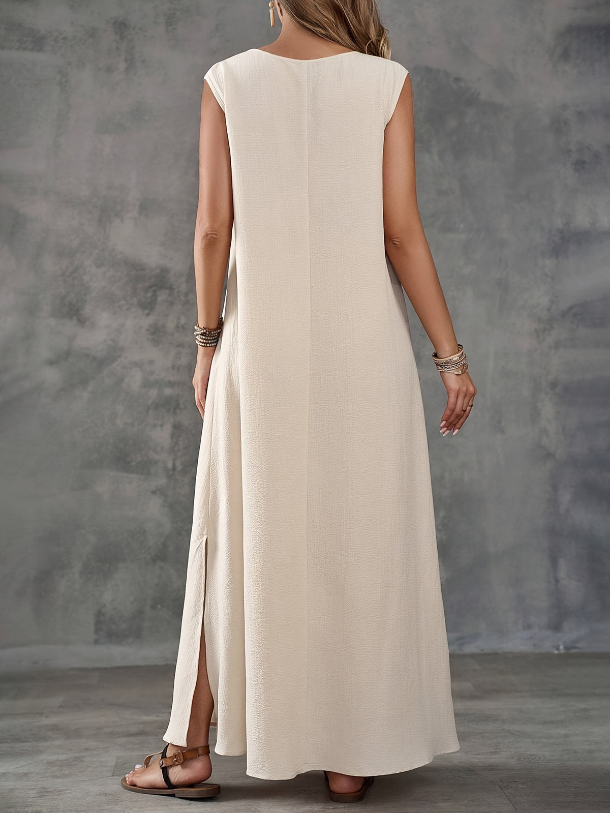 Women's V-Neck Sleeveless Solid Color Casual Loose Elegant Dress