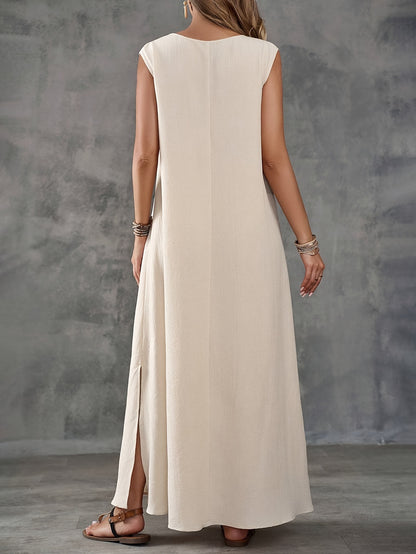 Women's V-Neck Sleeveless Solid Color Casual Loose Elegant Dress