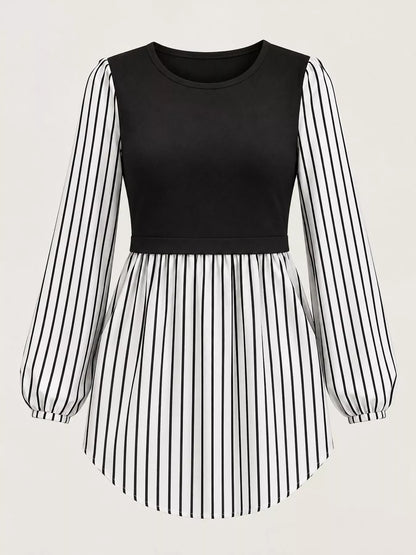 Full Size Striped Long Sleeve Blouse Plus Size