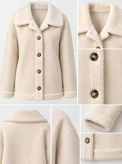Full Size Cozy Faux Suede Sherpa-Lined Button-Down Jacket Plus Size