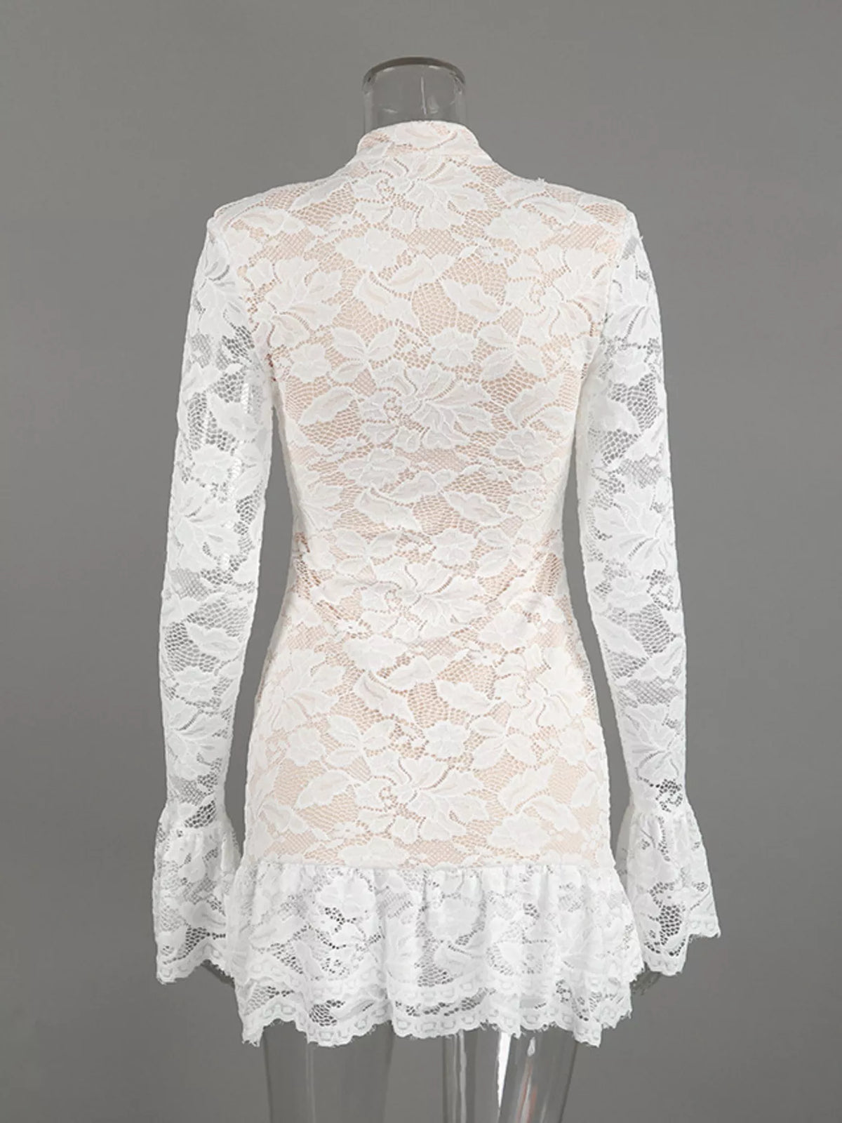 Lace Long-Sleeve Ruched Mini Dress