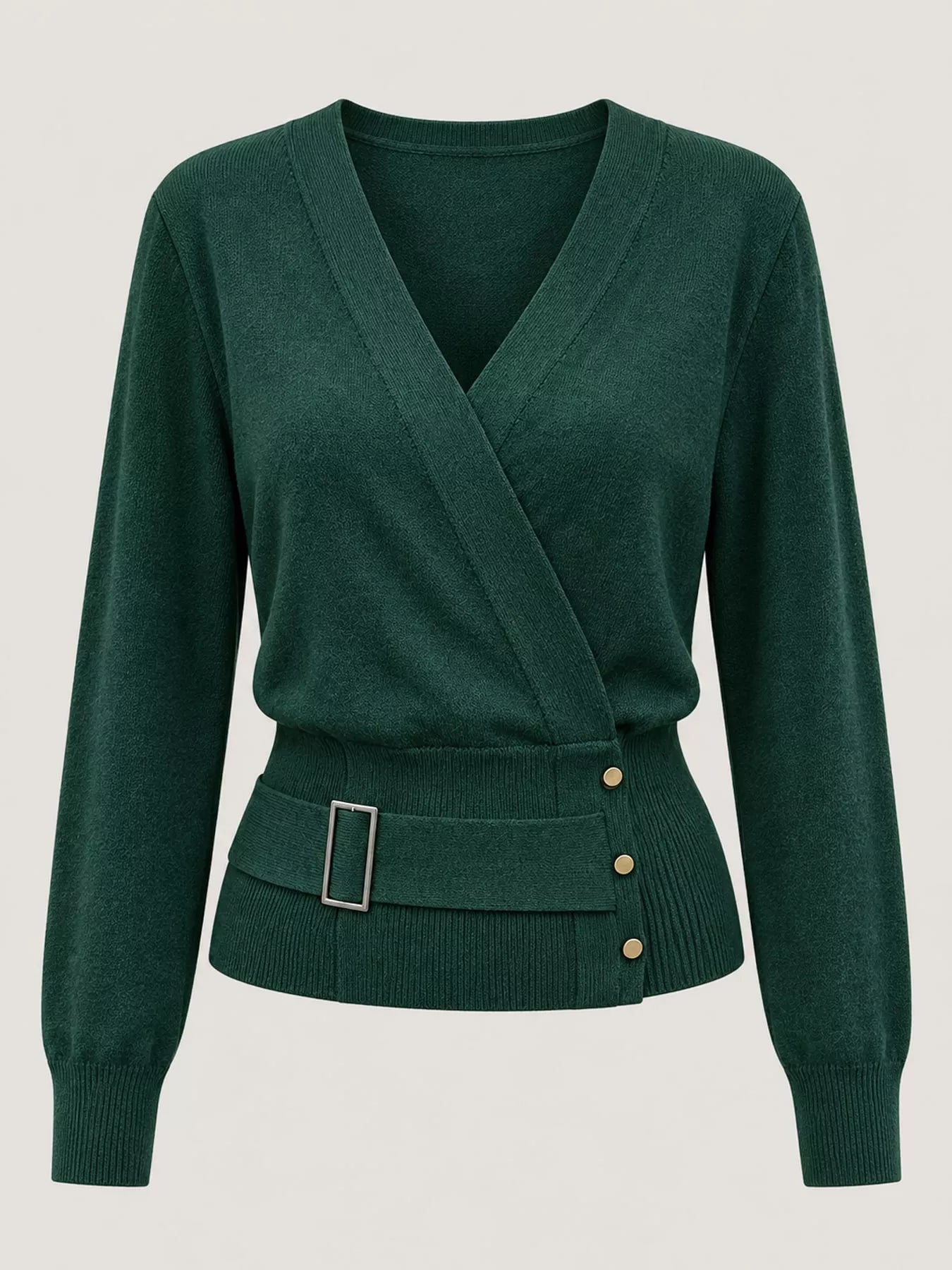 Surplice Elastic Waist Long Sleeve Knit Top