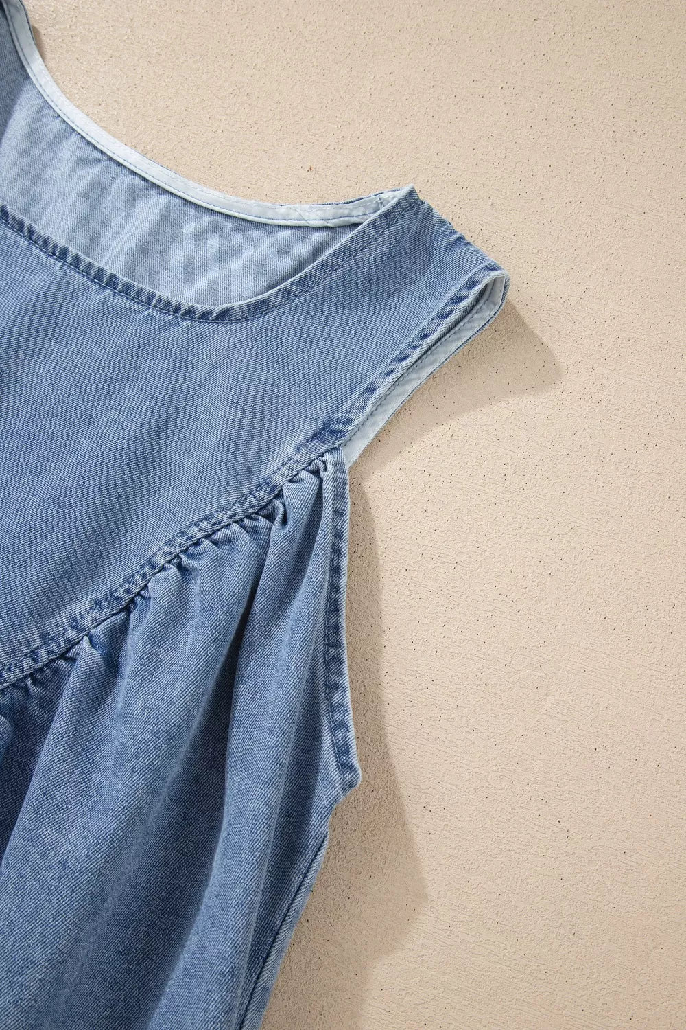 Denim Pleated Patchwork Sleeveless Top