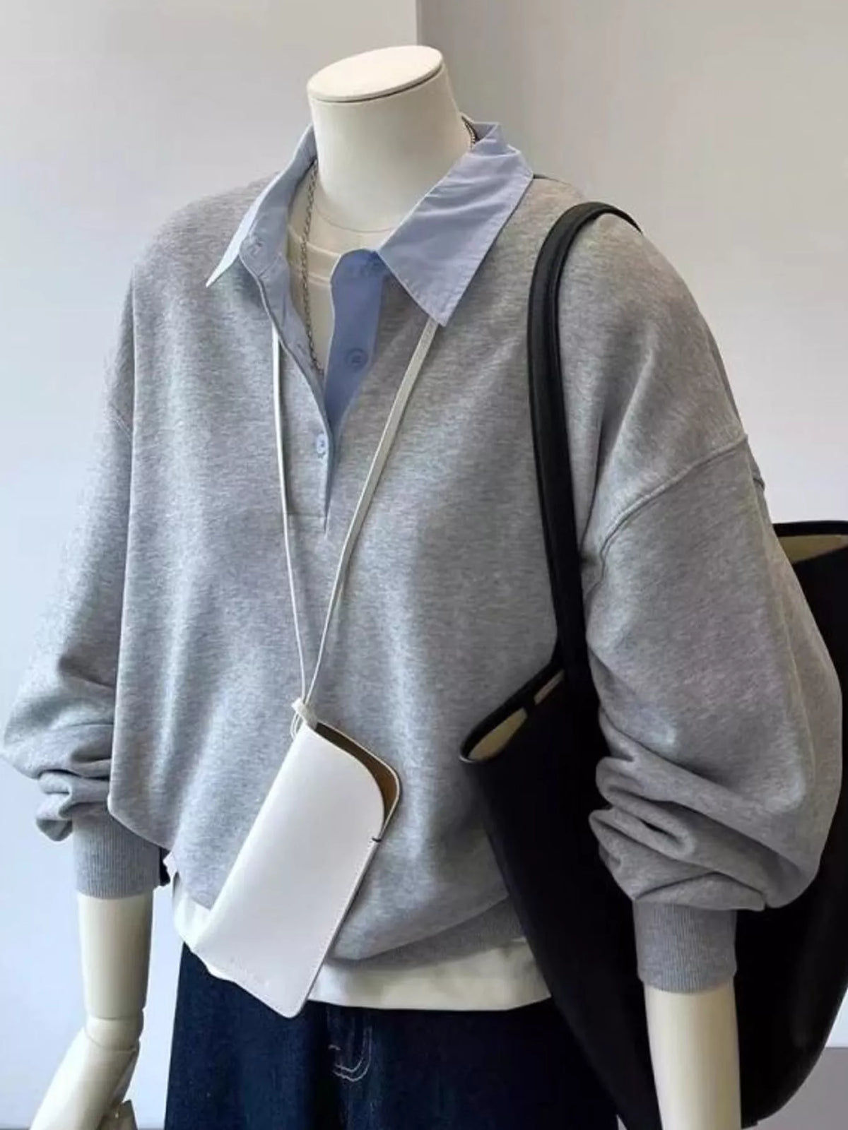 Polo-Collar Layered-Look Sweatshirt