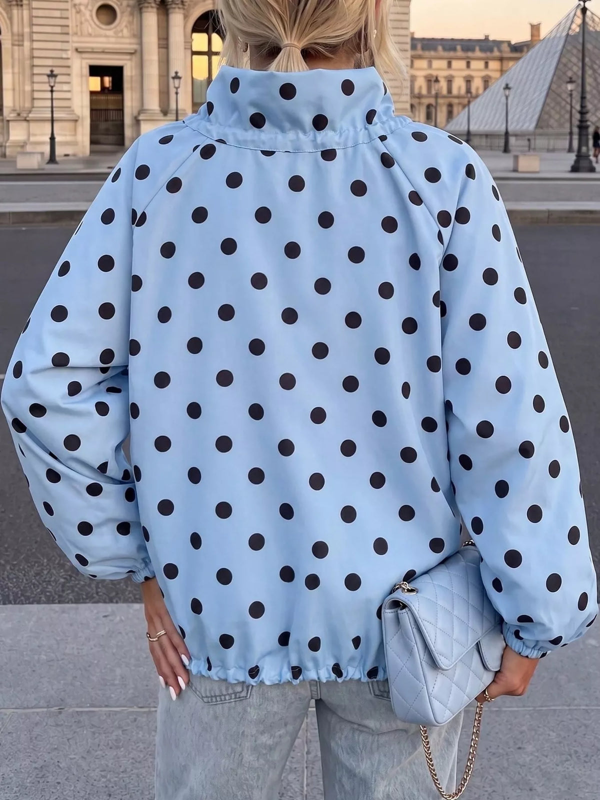 Polka Dot Zip Up Hooded Jacket