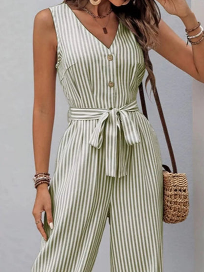 Sleeveless Striped V-Neck Jumpsuit