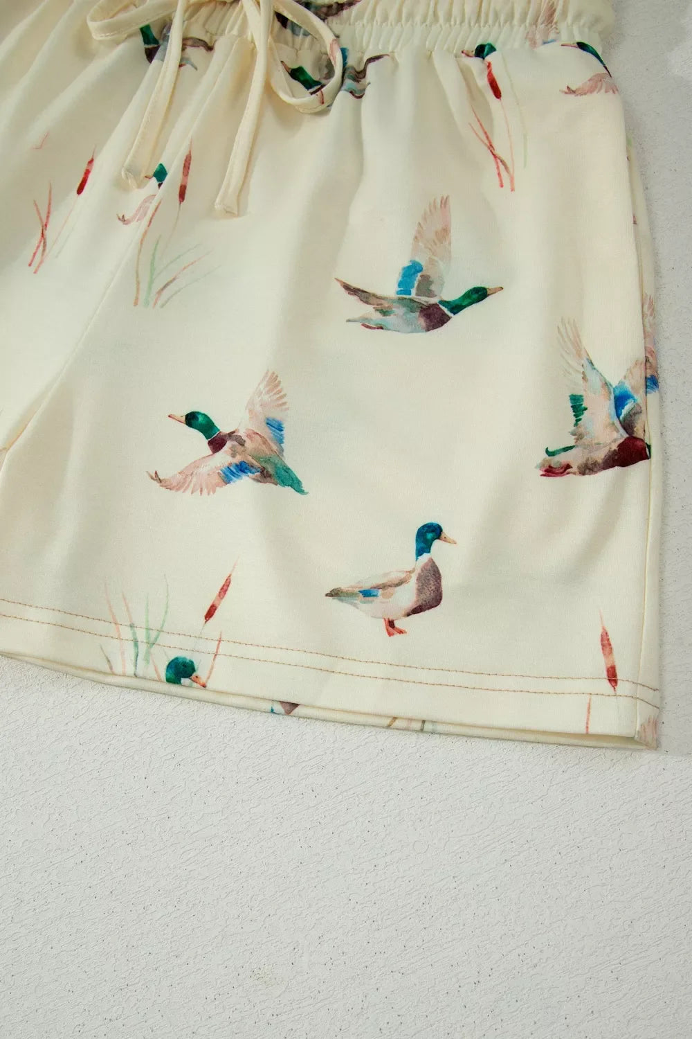 Mallard Duck Print Oversized Tee Drawstring Short Set