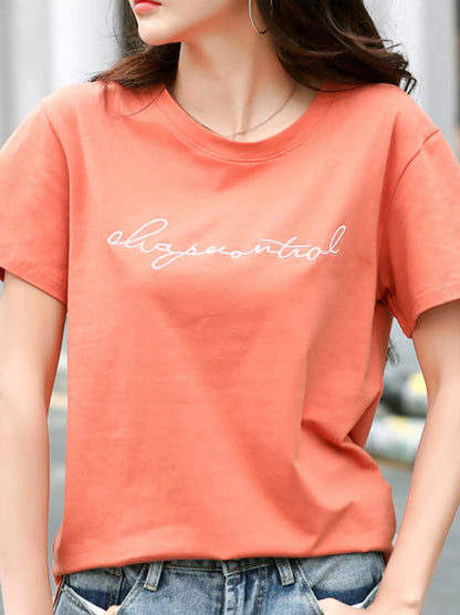 Full Size Letter Embroidered Round Neck T-Shirt Plus Size