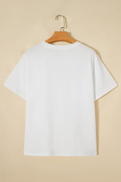 White Fancy Embroidered Patch Flag Casual T Shirt