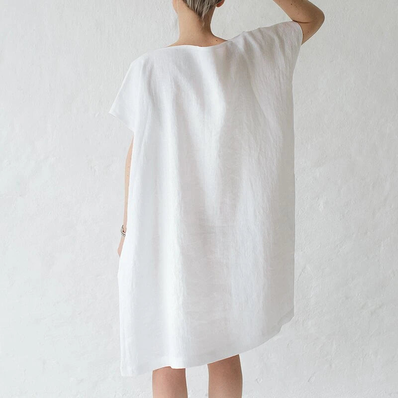 Casual Cocoon Round Neck short-sleeved solid Color Dress