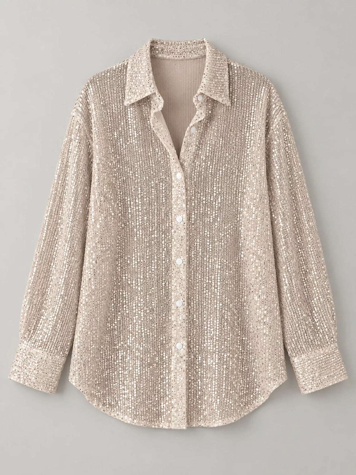 Full Size Sequin Button-Down Shirt Plus Size