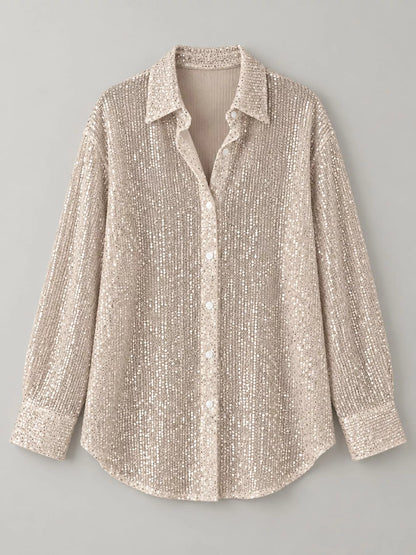 Full Size Sequin Button-Down Shirt Plus Size