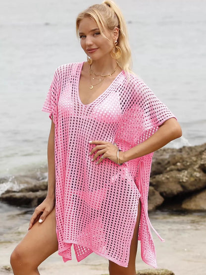 Openwork V-Neck Slit Cover-Up