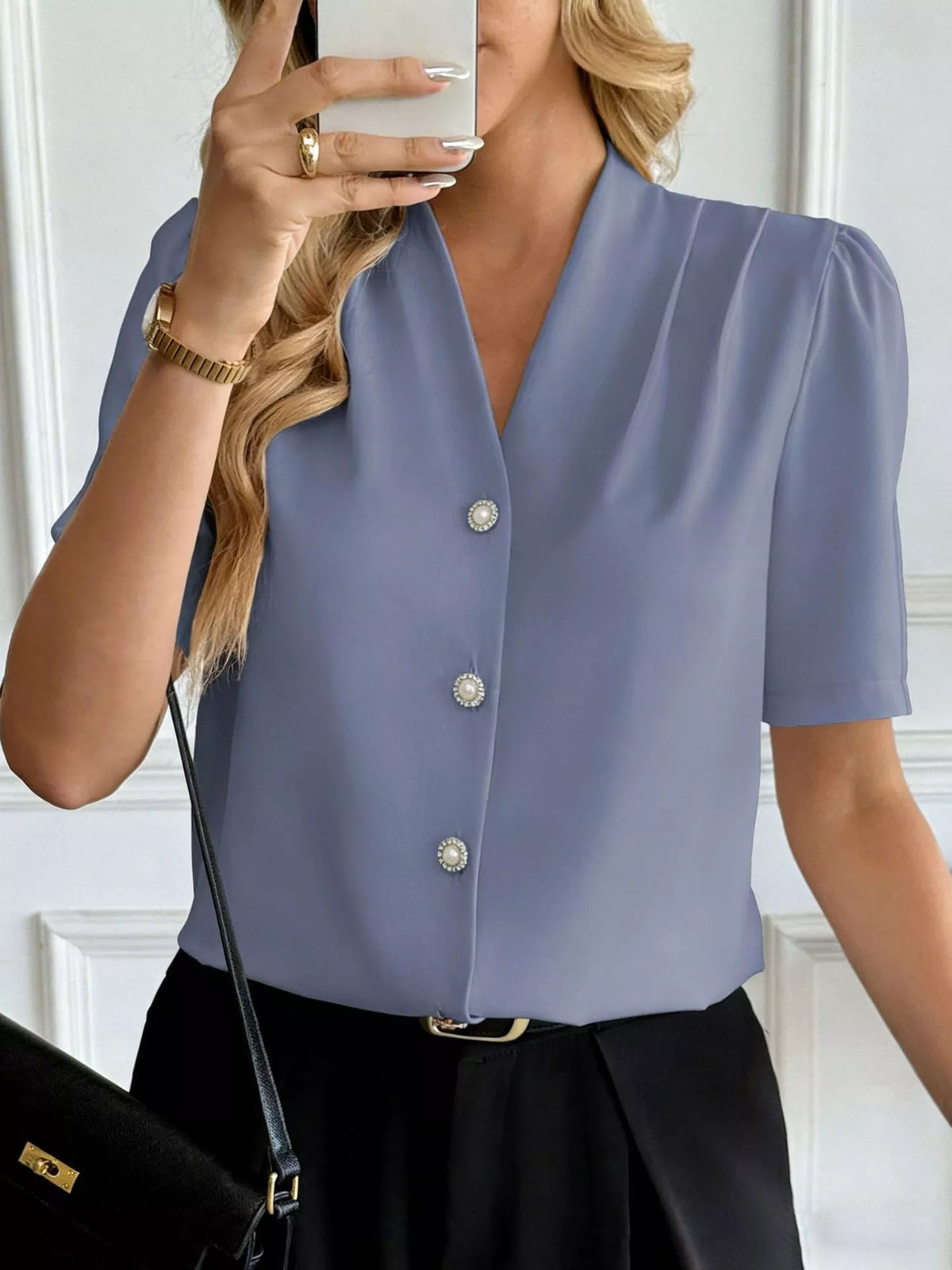 V-Neck Button-Down Shirt