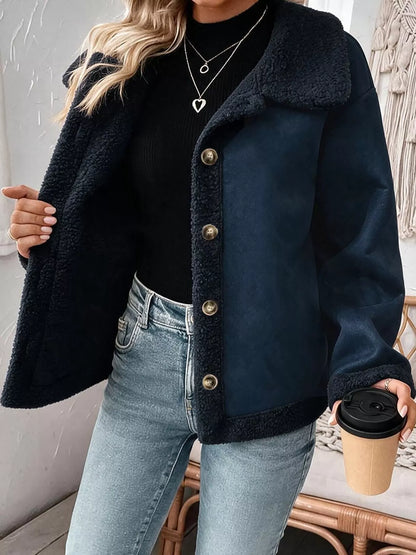 Full Size Cozy Faux Suede Sherpa-Lined Button-Down Jacket Plus Size