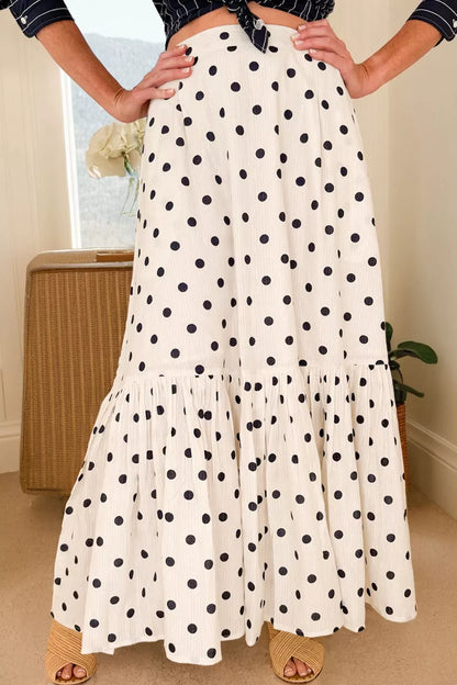 Polka Dot Ruffled Slit Maxi Skirt