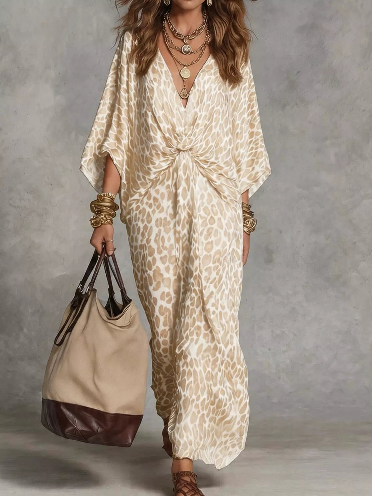 Leopard Print V-Neck Maxi Dress