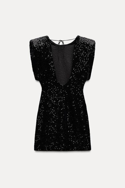 Shoulder padded Sequin Mini Dress