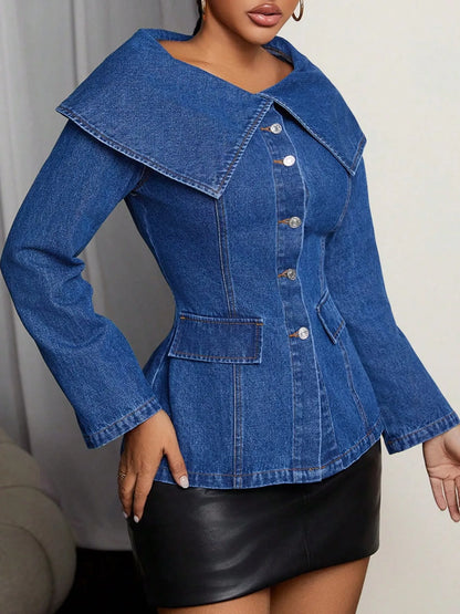 Wide Collar Slim Fit Denim Jacket