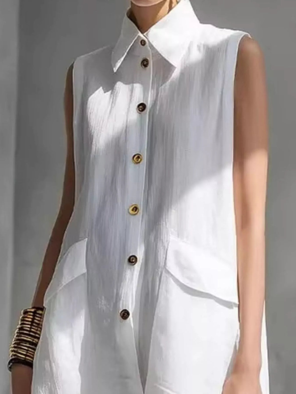 Plus Size Button Front Sleeveless Dress for Women