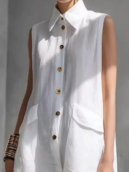 Plus Size Button Front Sleeveless Dress for Women