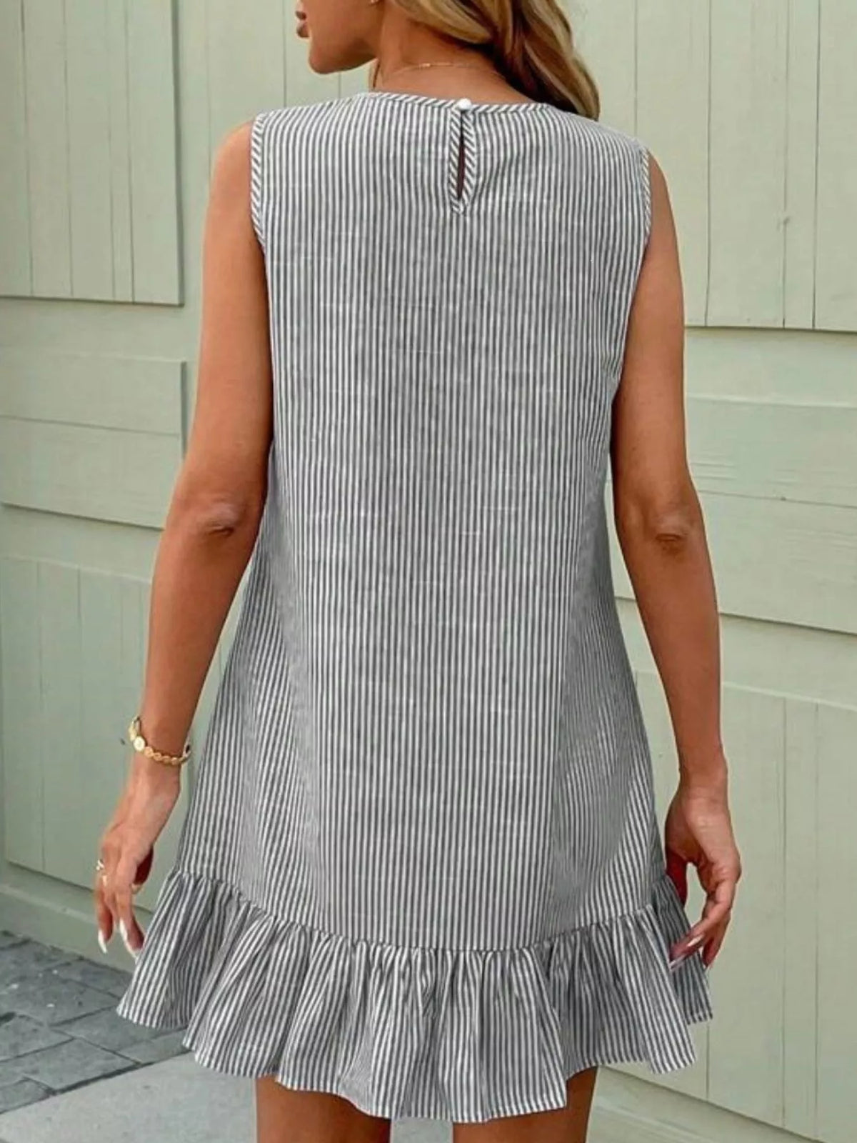 Sleeveless Striped Ruffle Hem Mini Dress