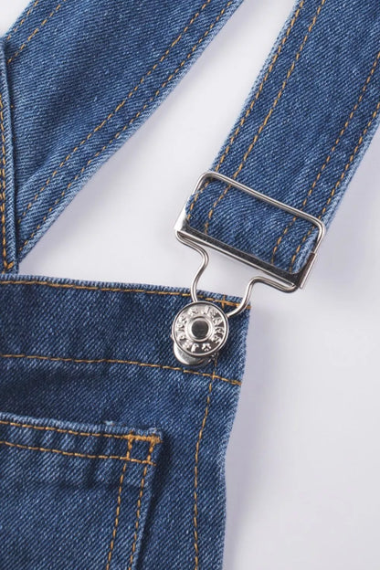 Retro Bib Pocket Buckle Straps Casual Denim Overalls